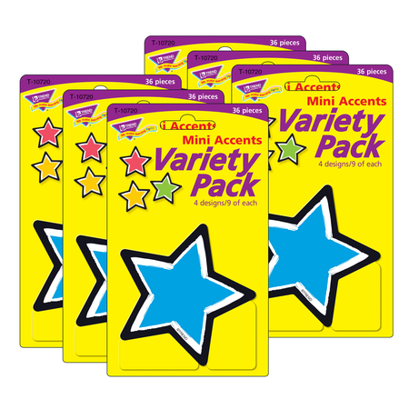 TREND ENTERPRISES Bold Strokes Stars Mini Accents Variety Pack, 36 Pieces, PK6 T10720